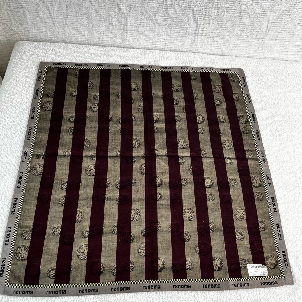 Renoma Paris Vintage 100 Silk Scarf Handkerchief or Pocket Square Coin Print